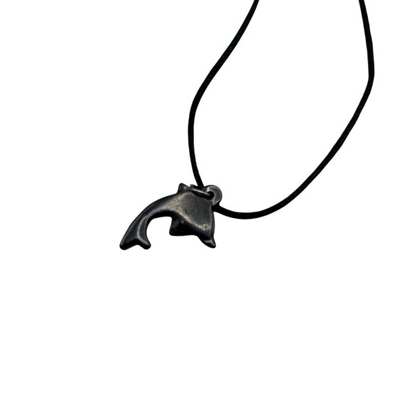 Dolphin Pendant Necklace Black Cord Minimalist Design Adjustable Metal Clasp Sil - Picture 4 of 4